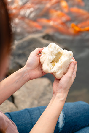 Baozi or Chinese Steamed Buns is a type of yeast-leavened filled bun in various Chinese cuisines.の写真素材