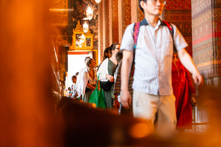 BANGKOK, THAILAND - FEBRUARY 14, 2023 :

Wat Pho also spelled Wat Po, a Buddhist temple complex in the Phra Nakhon District, Bangkok, Thailand. Known also as the Temple of the Reclining Buddha.のeditorial素材