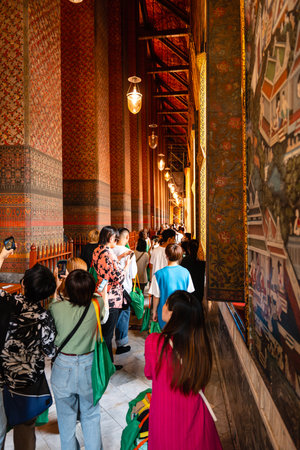BANGKOK, THAILAND - FEBRUARY 14, 2023 :Wat Pho also spelled Wat Po, a Buddhist temple complex in the Phra Nakhon District, Bangkok, Thailand. Known also as the Temple of the Reclining Buddha.のeditorial素材