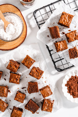 Homemade brownies. A chocolate brownie is a chocolate baked confection.の写真素材