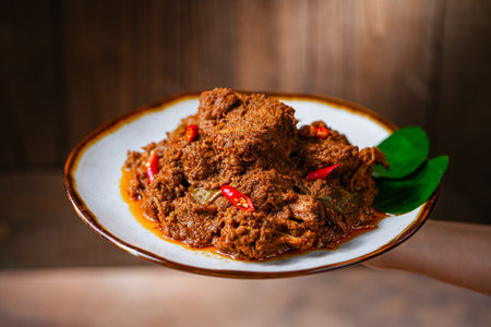 Rendang Pork. Rendang is an Indonesian West Sumatra Minangkabau spicy meat. that slow cooked in coconut milk and mixed spices.の写真素材