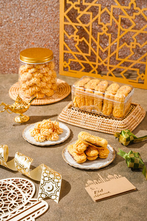 Kue lidah kucing with chocolate jam is a small Indonesian biscuit (kue kering) shaped somewhat like a cat's tongue (long and flat). They are sweet and crunchy.の写真素材