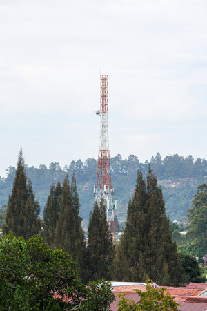 Aerial view of mobile phone cell tower