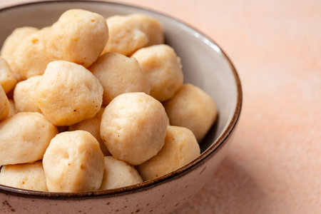 Bakso Ayam, Raw Indonesian Chicken Meatball in a bowlの写真素材