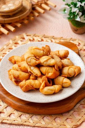 Pisang molen, Indonesian traditional food made from banana wrap with sheet of pastry dough and then friedの写真素材