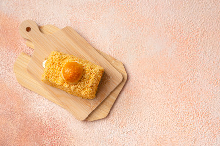 Nastar Cake is vanilla sponge based with crumbs, layered by pineapple jam and cheese cream. Topping with nastar cookies crumbsの写真素材