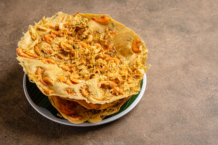 Rempeyek Prawn or peyek udang is a deep fried savoury Indonesian Javanese cracker.の写真素材