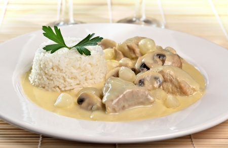 Food photography of a blanquette of veal  Veal in a white sauce の写真素材