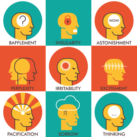 line icons set, human emotions icons. Modern vector pictogram collection concept. Icons design.のイラスト素材