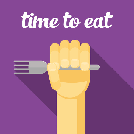 time to eat, food, Hand with a fork, eating, cartoon hand, vector handのイラスト素材