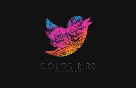 color bird logo. twitter bird. colorful logo. bird in grunge styleのイラスト素材