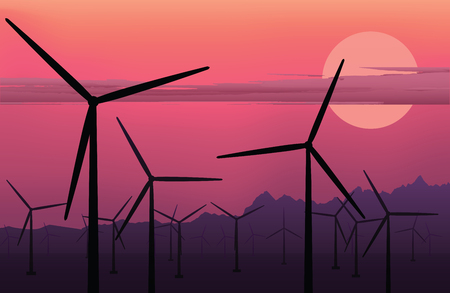 vector horizontal illustration of electric windmill.のイラスト素材