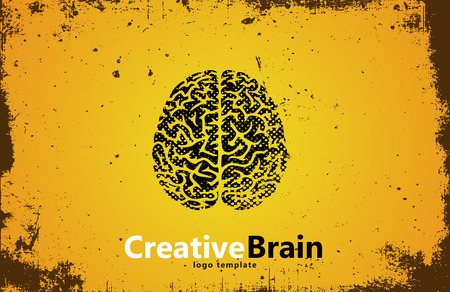 Brain logo design. Creative brain. Grunge style brainのイラスト素材