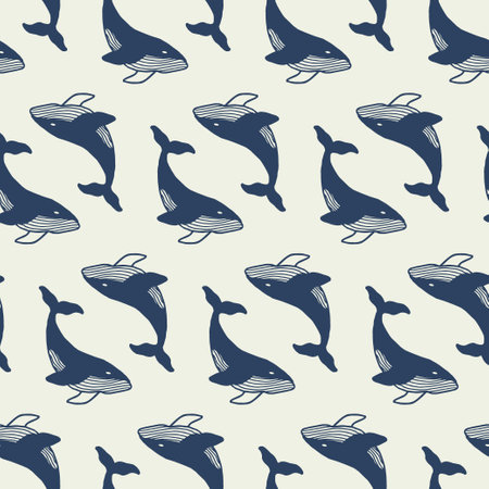 Asian Seamless pattern, Wave pattern, Whale pattern, Water, Sea, Ocean, Traditional design, Textile, Wrapping paperのイラスト素材