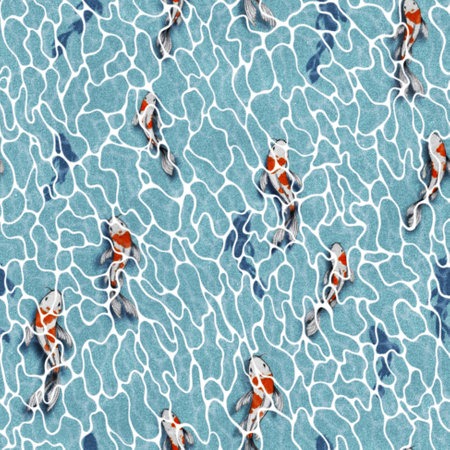 Fish in the water seamless pattern design, Asian pattern, Japanese textile, Chinese, Water, Sea, Ocean, Riverの写真素材