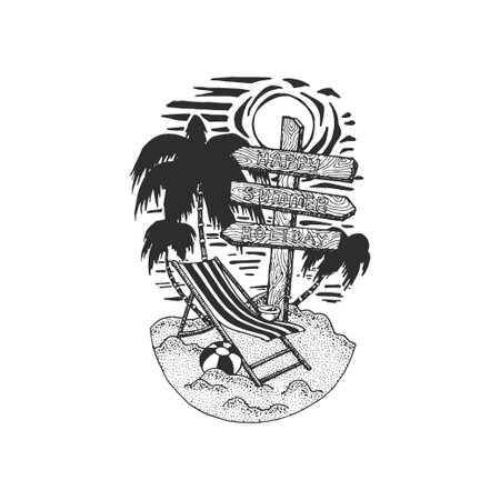 Handdrawn landscape illustration, Nature artwork, Mountains, Drawing, Nature design, Tattoo handdrawn, Beach illustration, Summer, Sea, Oceanのイラスト素材