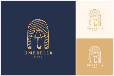 Hand Drawn Logo dedisgn, Bauty logo, Floral logo, Minimal logo, hand drawn illustration, logo elements, Umbrella logo, Rain logoのイラスト素材