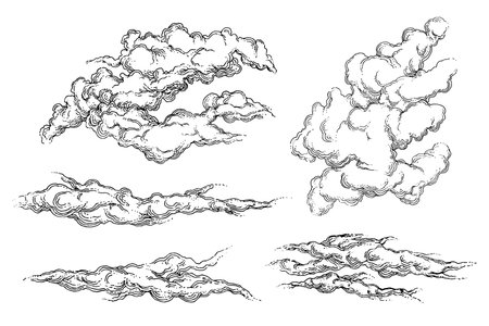 Hand drawn clouds illustration, tattoo design, sky illustration, line art, line clouds, rain drawingのイラスト素材