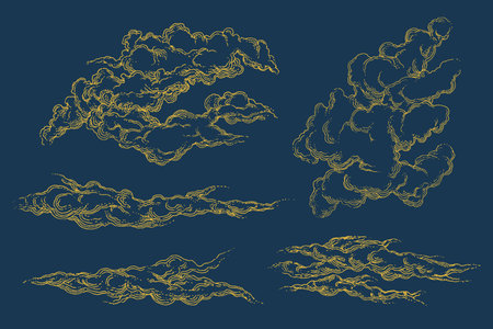 Hand drawn clouds illustration, tattoo design, sky illustration, line art, line clouds, rain drawingのイラスト素材