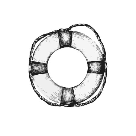 handdrawn Lifebuoy illustration, sea. elements, marine illustrations, sea, ocean, waterのイラスト素材