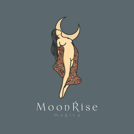 Medieval logo design, feminine logo, woman logotype, celestial element, moon designの写真素材