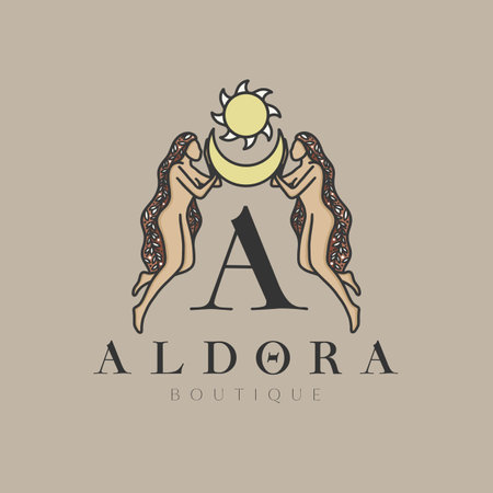 Medieval logo design, feminine logo, woman logotype, celestial element, moon designの写真素材
