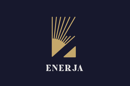 Energy logo design, E letter logotype, Minimalistic logo, Celestial design, Sun, Rayのイラスト素材