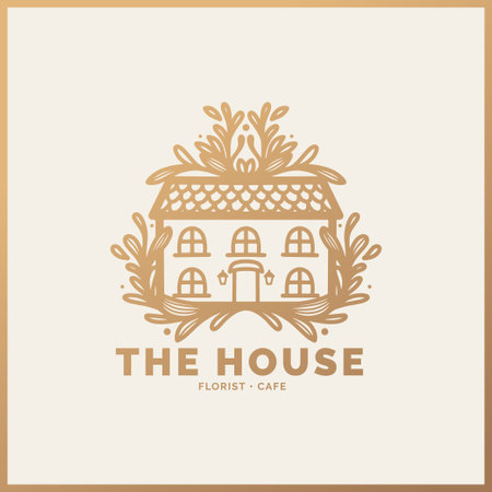 Hand drawn floral logo, hand drawn house logo, house logo, house illustration, home logo, building logo, buildのイラスト素材