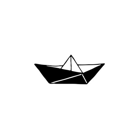 paper boat minimal logo element, origami drawing, Logo element, clipart, nature, outline, tattoo, handdrawn, drawingのイラスト素材