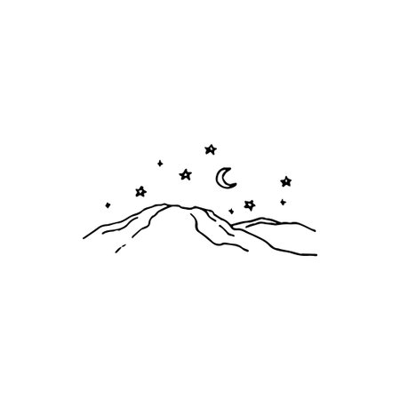 Mountain minimal logo element, landscape drawing, Logo element, clipart, nature, outline, tattoo, handdrawn, drawingのイラスト素材