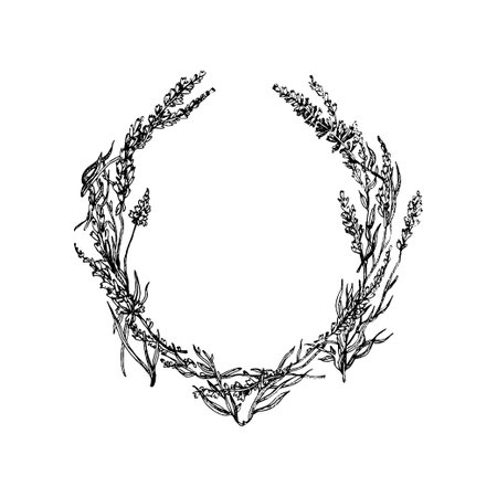 handdrawn wreath illustration, wreath drawingのイラスト素材