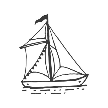 Boat drawing, Sail, Sailing, Handdrawn adventure elementのイラスト素材