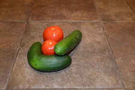 group of tomatoes and cucumber setの写真素材
