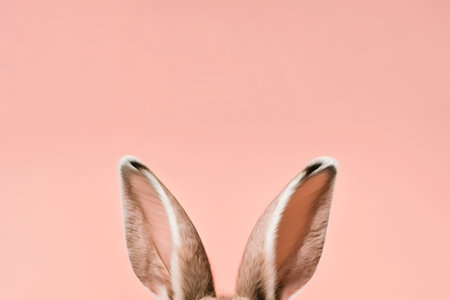 Rabbit ears on pastel pink background. Easter holiday concept, AI-Generated Imageの素材