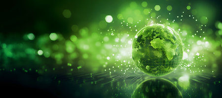 Green planet earth on abstract bokeh background. 3d renderingの素材