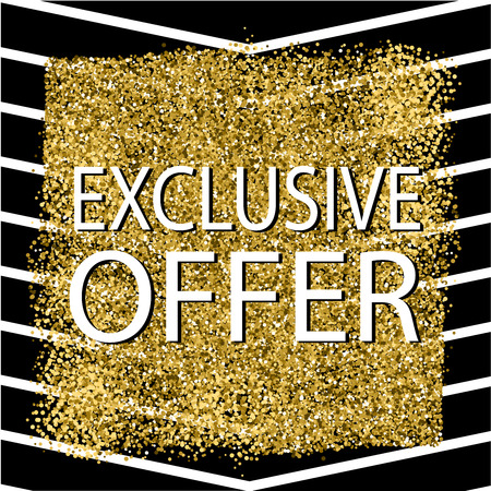 Elegant Exclusive offer on gold glitter with black hand draw lines on white background. Vector illustration.のイラスト素材