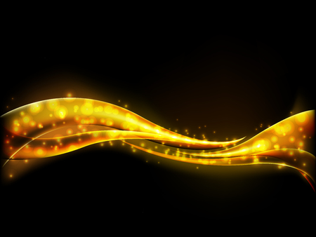 Abstract shiny gold wave design element with glitter effect on black background. Vector illustration.のイラスト素材
