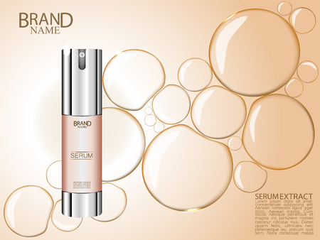 Metal push spray 3d bottle mockup for ads or magazine. Transparent liquid drip on pastel background. Vector illustration.のイラスト素材