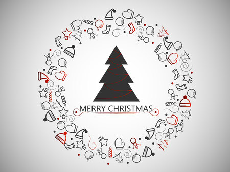 Christmas elements on silver background with christmas tree for wrapping, invitation card or other banners vector illustrationのイラスト素材