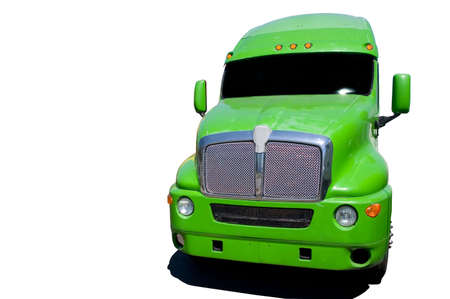 Big green semi truck isolated on a white background.の写真素材