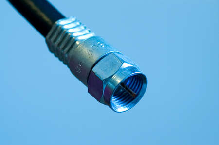 Macro of a coaxial cable female connection with a blue tone. Good concept photo for technology business.の写真素材