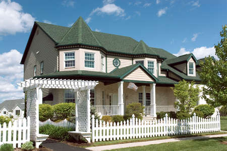 New home with a Victorian flavor architecture. Just one of many new house photos in my gallery.の写真素材