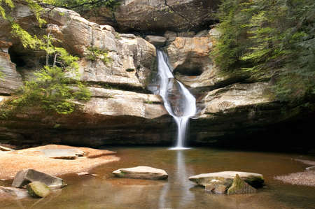 Cedar falls. Located in the Hocking Hills state park in Ohio. One of the popular falls in the Old man Caves area.の写真素材