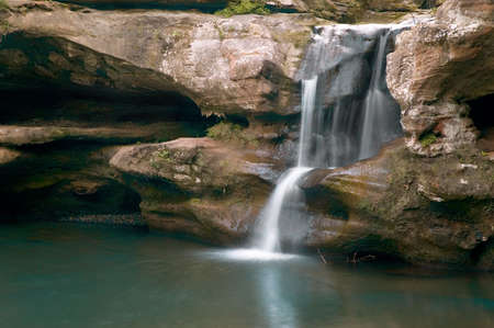 Waterfall located in the Hocking Hills state park in Ohio. One of the popular falls in the Old man Caves area.の写真素材