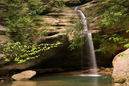 Small waterfall located in the Hocking Hills state park in Ohio. One of the popular falls in the Old man Caves area.の写真素材