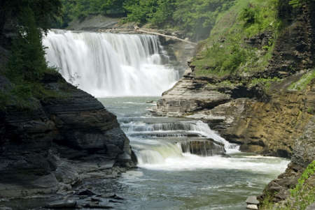 Lower Falls in New York's Letchworth State Park. Beautiful gorge that is called New Yorks Grand Canyon. Three major falls on the Genesee river highlight the trip here.の写真素材