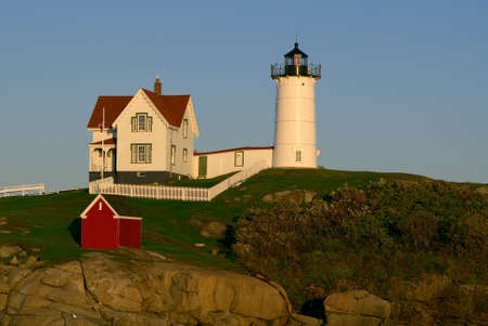 The Nubble Lighthouse in Maine. One of the most popular lighthouses in the U.S.A.の写真素材