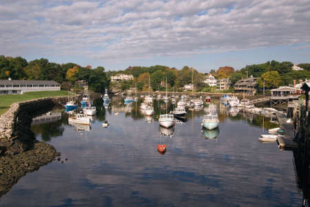 Perkins Cove in Maine on a beautiful fall day. This is a tiny seaside harbor for local fishermen. の写真素材