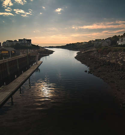 Sunset on Perkins Cove in Maine. This is a tiny New England seaside harbor for local fishermen. の写真素材
