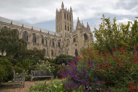 The beautiful garden a the National Cathedral in Washington DC.  の写真素材